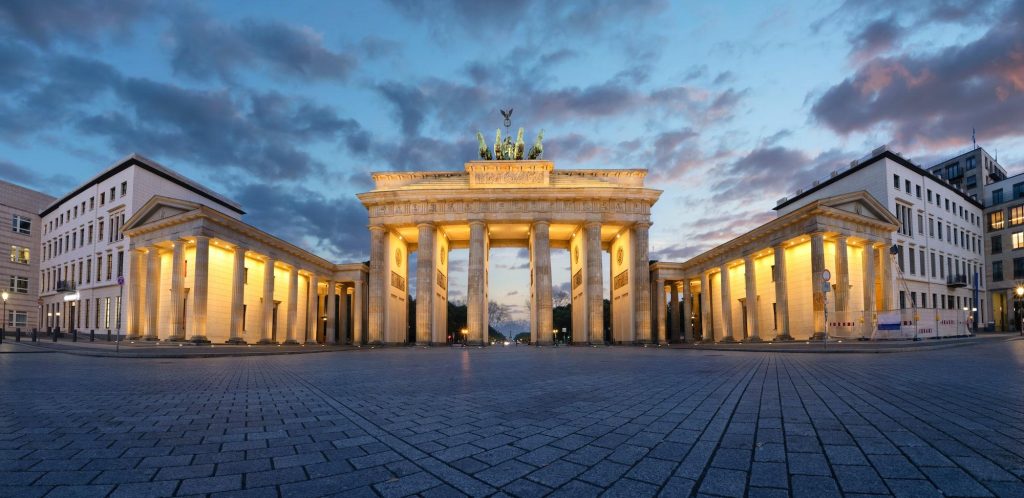 Brandenburg Gate at dusk in Berlin