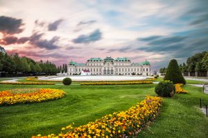 Belvedere palace at sunset in Vienna, Austria