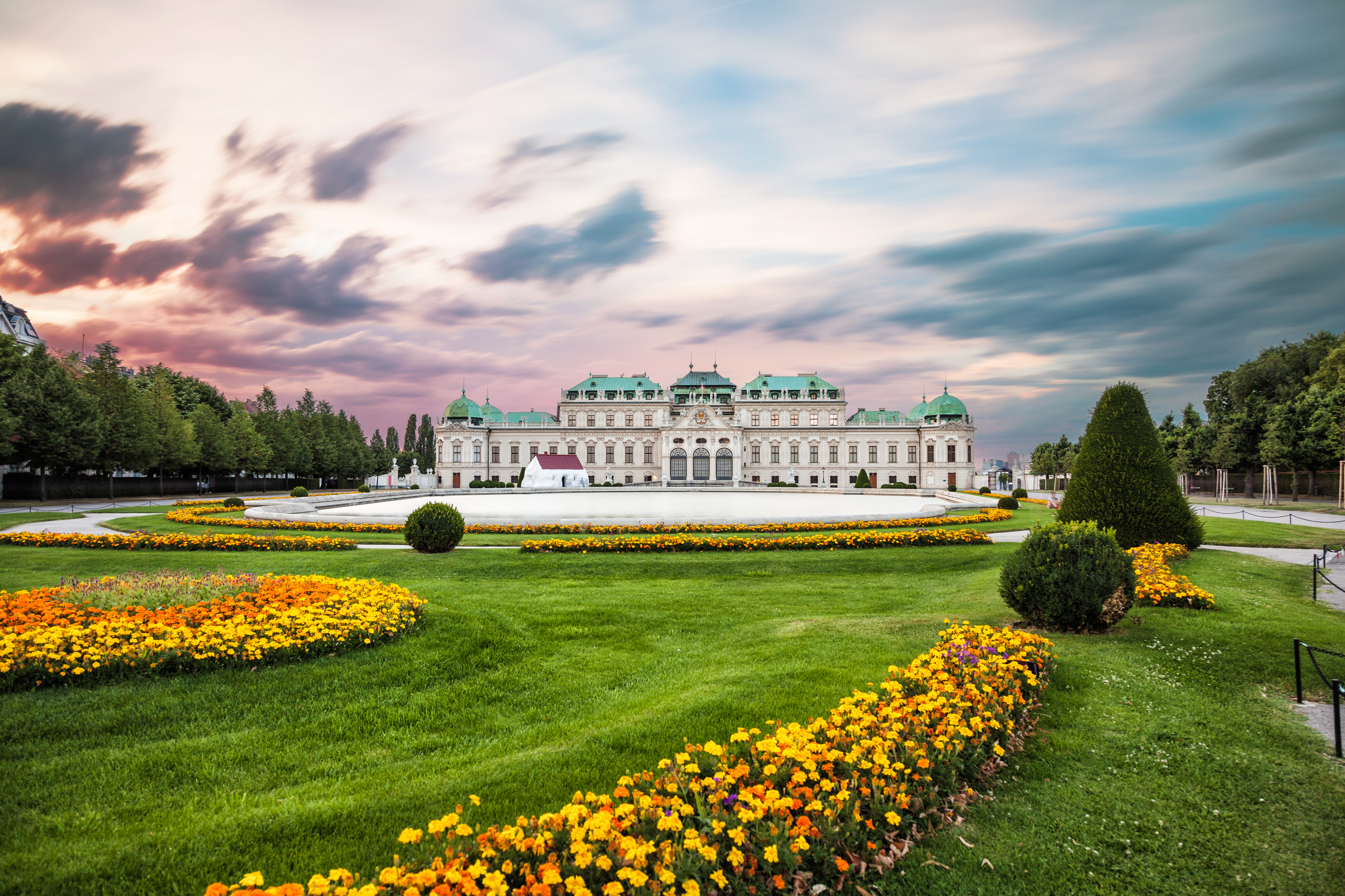 Belvedere palace at sunset in Vienna, Austria