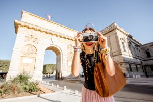 Woman traveling in Montpellier city, France